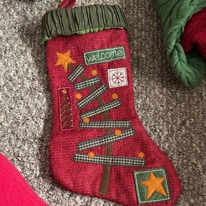 Festive Red Holiday Pillow with Tree Design